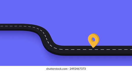 3d road map and journey route infographics template. 3d pin pointer on a curved road illustration. Flat vector illustration