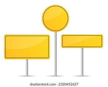3D road traffic sign in yellow set vector illustration on white background