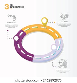 3D Road way infographic circle of 3 steps and business icons for Business process steps.