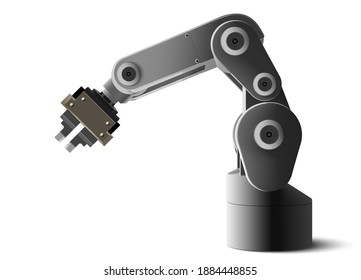 3D Robot arm on white background. Robotic mechanical hand. Industrial robot manipulator. Modern industrial technology equipment vector illustration.