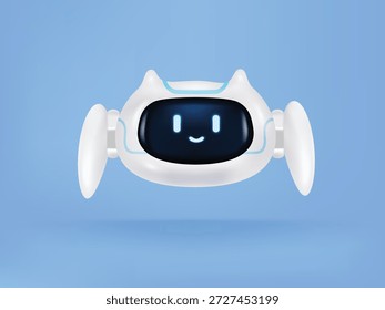 3D-Roboter. chat bot, AI-Server-Technologie. Cyborg künstlicher Intelligenz. Online-Kommunikation, Unterstützung virtueller Support. Vektorgrafik einzeln.