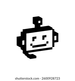 3d robot head vector element. Y2k friendly bot pixel art icon. Chatbot 8 bit emoji on white background. Game abstract element. Bold modern geometric shape for collage sticker, poster, sign, logo