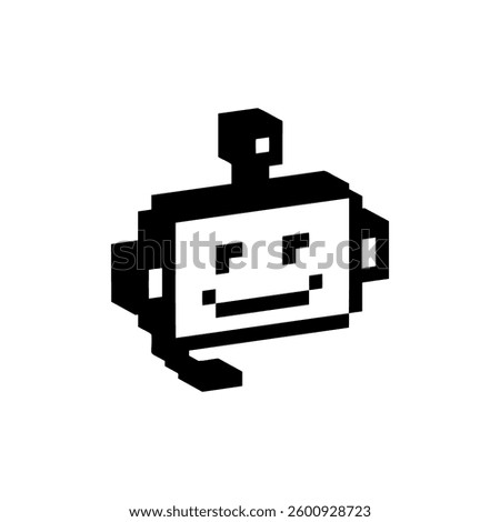 3d robot head vector element. Y2k friendly bot pixel art icon. Chatbot 8 bit emoji on white background. Game abstract element. Bold modern geometric shape for collage sticker, poster, sign, logo