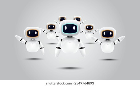 3D robot team, artificial intelligence cyborg concept, 
cyber security team