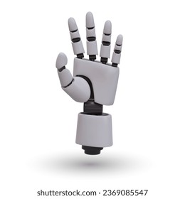 3D robotic arm in vertical position. Imitation of human hand with five fingers. Neat manipulator. New technologies. Metal helper. Vector illustration with shadow