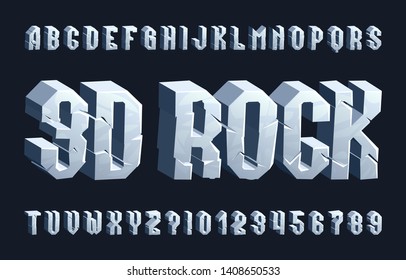 3D rock alphabet font. Cracked letters and numbers. Stock vector typescript for your typography design.