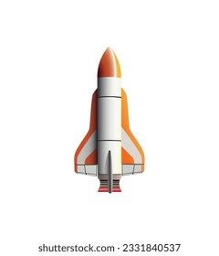 3d rocket with orange plumage on a white background. Vector illustration