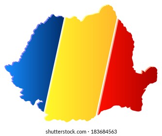 3D Romania Map With Flag