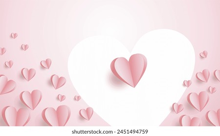 3D romantic background with pink artpaper style flying hearts decoration. Perfect template for women's day, mother's day, valentine's day, thanksgiving, and birthday greeting card design. 
