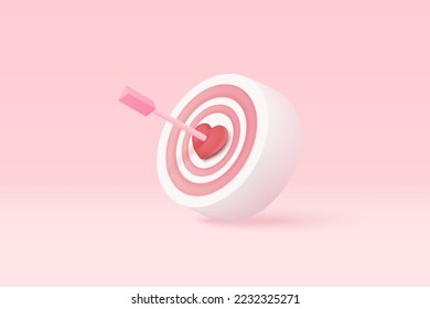 3d romantic valentine composition. Valentine's Day festive decorative objects, heart shape focus in love, heart and love emoji icon feeling in love. 3d romance icon vector render illustration