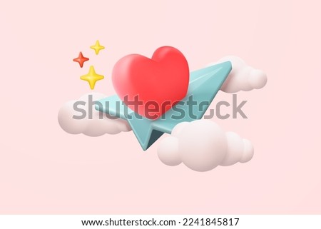 3d romantic valentine composition. Valentine's Day festive decorative objects, heart shape focus in love, heart and love emoji icon feeling in love. 3d romance icon vector render illustration