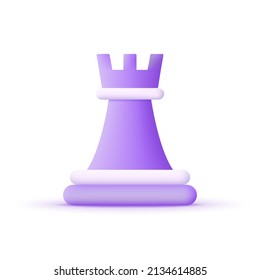 3D Rook isolated on white background. Chess figure logo. Can be used for many purposes. Trendy and modern vector in 3d style.