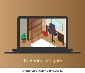 3D room designer to plan your own room online before buying vector