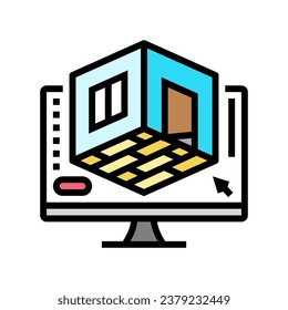3D-Raum Modellierung Inneneinrichtung Designer Farbe Symbol Vektorgrafik. 3D Zimmer Modellierung Inneneinrichtung Designzeichen. einzelne Symbolillustration