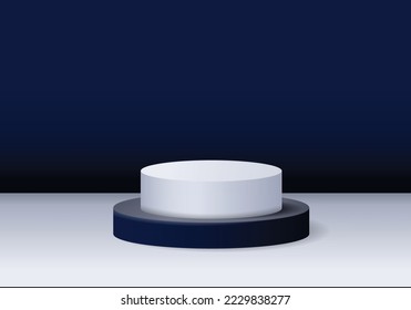 3d room in navy blue and white circle a with realistic yellow pedestal set. minimalist podium for displaying products. Round stage for performances.
vector eps 10