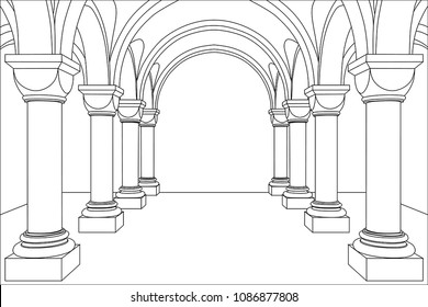 3d room with pillars outline, Vector editable.