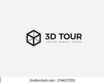 3D Room,house,flat,apartment Tour Logo. VR Vision Attraction Emblem. Virtual Reality Journey, Landscape Panoramic View Icon. Isolated Interior Visualization Vector Illustration 