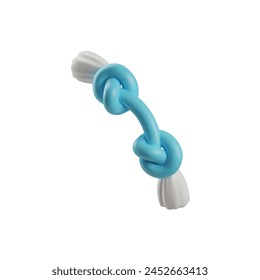 3D rope pet toy icon, blue cord with nodules. Dogs, cats cute plastic or rubber knot toy. 3d render massage and gnaw accessory. Cartoon vector illustration of pet entertaining product isolated