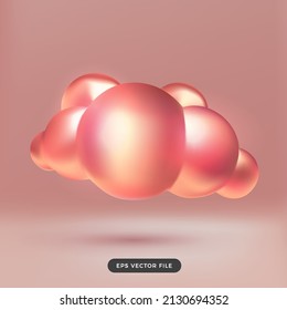 3d rose gold cloud. 3d cartoon render style
