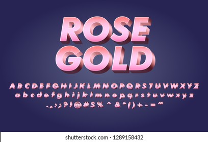 3d rose gold  typeface alphabet vector design
