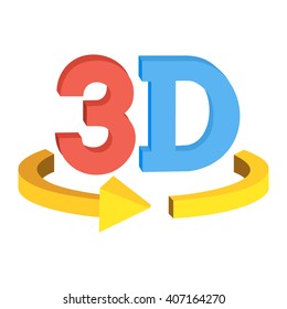 3D rotate button sign icon in red and blue color isolated on white background.  Yellow horizontal rotation arrow. Vector illustration.
