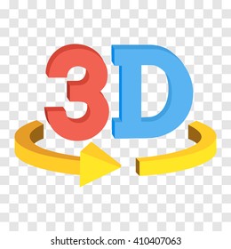 3D rotate button sign icon in red and blue color on transparent background.  Yellow horisontal rotation arrow. Vector illustration.