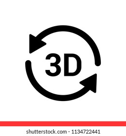 3D Rotate vector icon, arrow symbol. Simple, flat design for web or mobile app