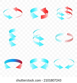 3D rotating red blue arrows showing heat and cold. Set of vector arrow showing air flow circulation. Infographic design element.