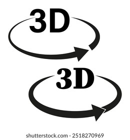 Iconos de rotación 3D. Símbolos de flecha circular. Señales gráficas tridimensionales. Simple Ilustración vectorial.