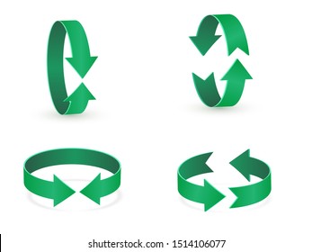 3D rotation sign green icon. 360 rotation arrows Sign.