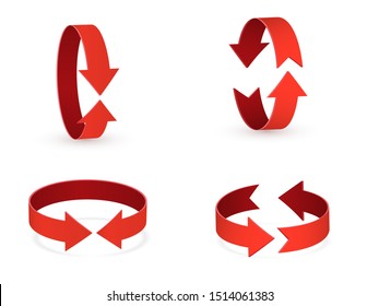 3D rotation sign red icon. 360 rotation arrows Sign.