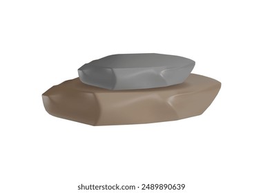 3D rough stone podium, brown and grey rock stack stand for product display and presentation. Vector realistic showcase pedestal. Natural granite platform scene, glossy surface boulder slab
