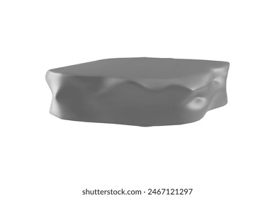 3D rough stone podium, grey rock stand for product display and presentation. Volume realistic showcase pedestal. Natural platform geology marble or granite scene, glossy surface boulder slab