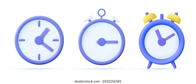 3d Round alarm clock, Stopwatch icon on white background. Cartoon minimal style. Time-keeping , measurement of time, time management and deadline concept. 3d rendering. Vector illustration