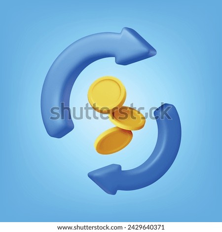 3D Round Arrow with Golden Coins Isolated. Render Cashback or Return Money in Shopping. Concept of Payment with Money Back. Refund and Digital Payment. Return of Investment. Vector Illustration