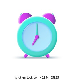 3d Round bell alarm clock icon on white background. Cartoon minimal style. 3d icon. Vector illustration