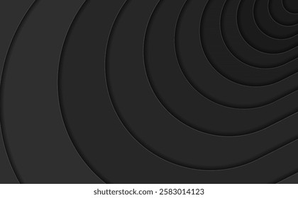 3d round black curves background. Black stripes with shadows texture. Black spiral circles. Lined black geometric background. Luxury 3d texture.