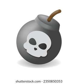 3D round bomb with skull logo isolated in white background
