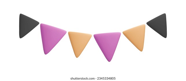 3d round bunting. Vector plastic garland with triangle flags, isolated element for greeting cards, banner, creative design.