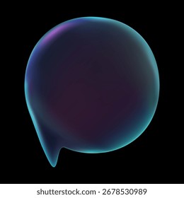 3D round empty neon chat bubble isolated on dark background for template, interface and futuristic communication