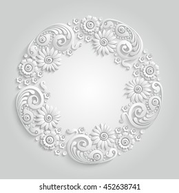 3d round floral frame with vintage patterns elements
