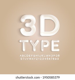 3D round Font, white trendy alphabet, modern letters from A to Z and numbers from 0 to 9, vector illustration 10EPS