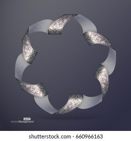 3d round frame with islamic style floral ribbons