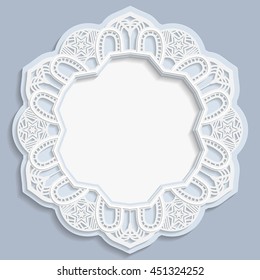 3D round frame, vignette with 3D flower frame, vignette for a photo, lace frame, bas-relief frame,  openwork pattern,  template greetings, flower imitation, space to insert a photo or image, vector