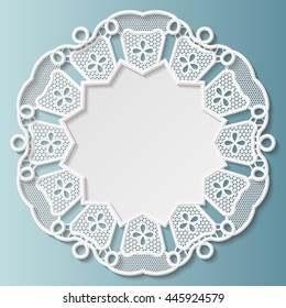 3D round frame, vignette for a photo, lace frame,  bas-relief ornament,  festive pattern, white pattern, template greetings, space to insert a photo or image, openwork pattern,  vector