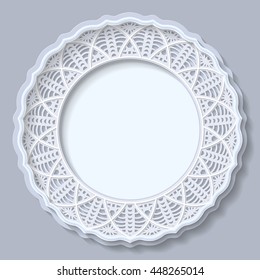 3D round frame, vignette for a photo, lace frame,  bas-relief ornament,  festive pattern, white pattern, template greetings, space to insert a photo or image, openwork pattern,  vector