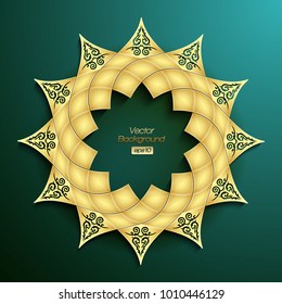 3d round geometric arabesque desing on green background