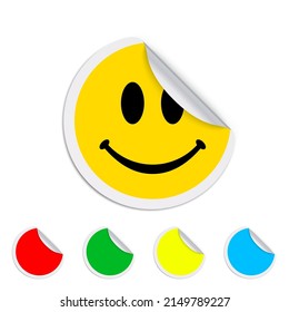 3D Round Glossy Sticker With Curled Side And Smiling Face. EPS10 Vector