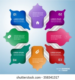 3D round infographic colorful shape with twisted elements in Islamic design, easy to recolor