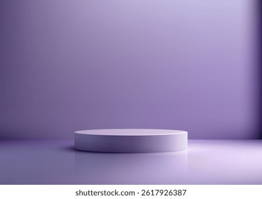 3D round light purple podium stand mockup on a reflective surface, product displays, branding, and presentations. Modern, sleek, and minimalist design